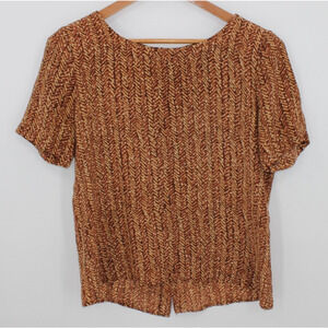 Vintage Evan-Picone Silk Blouse‎ Artsy Office Brown Geo Print Button Back Size 8